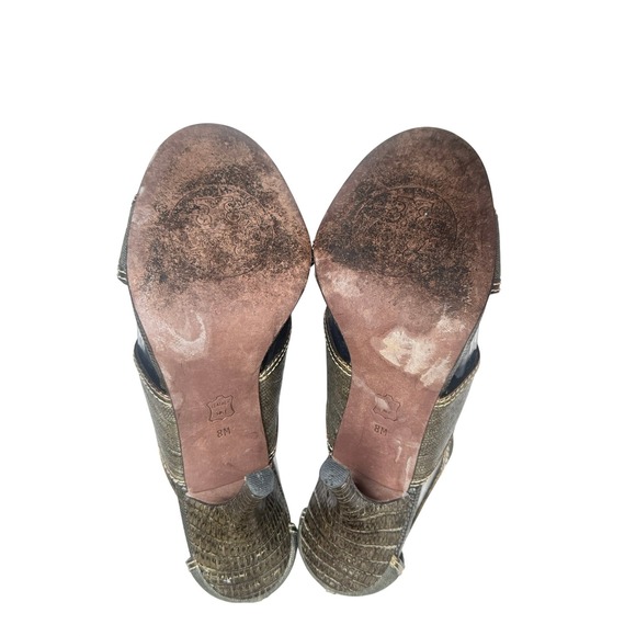 Tory Burch Edgy Statement High Heel Sandals Olive Green and Gold Size 8 - Picture 5 of 7